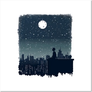 A silhouette of a person stargazing Posters and Art